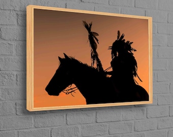 Indian Woman Poster, Horse Wall Decor, American Woman Art Canvas, Woman Canvas, Native Woman Art Canvas, Modern Canvas Art,