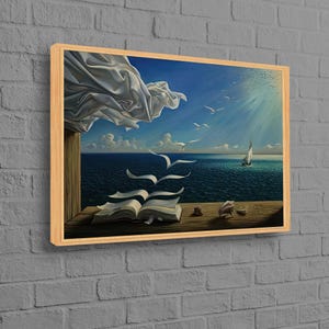 Quadro su tela "Book to Birds", regalo surreale da appendere alla parete, poster su tela "Book to Birds" di Salvador Dalì, riproduzione su tela.