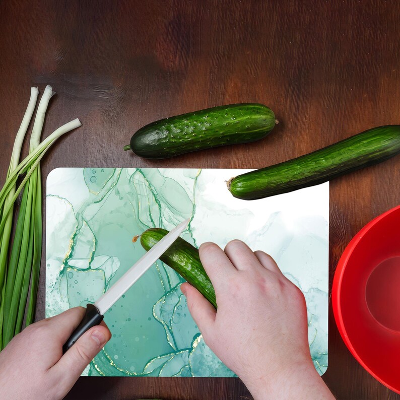 Green Cutting Board, Modern Pattern Chopping Board, Green Marble