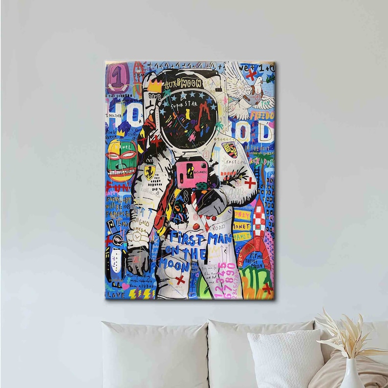 Wall Art, Canvas Decor, 3D Wall Art, Banksy Astronaut, Banksy Poster, Spaceman Canvas Decor, Modern Graffiti Canvas Poster, image 2