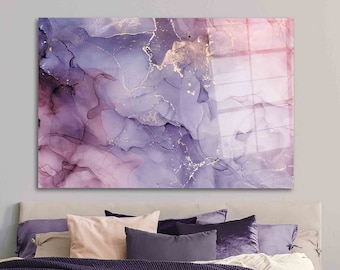 Purple And Pink Marble, Marble Wall Art, Alcohol Ink Glass Printing, Abstract Glass Wall Art, Pink Marble Glass Decor, Modern Glass Decor,