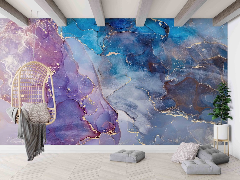 Purple and Blue Marble, Gold Marble Wallpaper, Blue Marble Mural ...