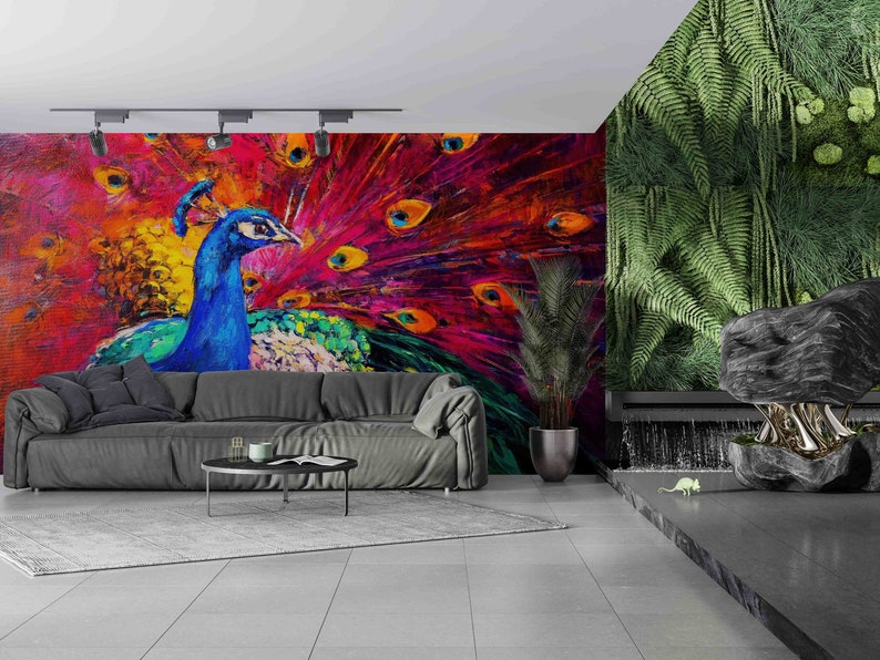 Buy Multicolored Peacock Mural, Colorful Peacock Digital Paper, Peacock