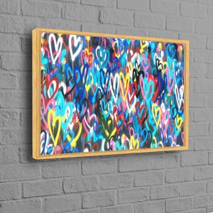 Banksy Love Hearts, Banksy Malerei, Bunte Graffiti Kunst, Bunte Herzen Leinwand, Street Kunstdruck, Graffiti Kunst Leinwand, Wand Kunst Leinwand,