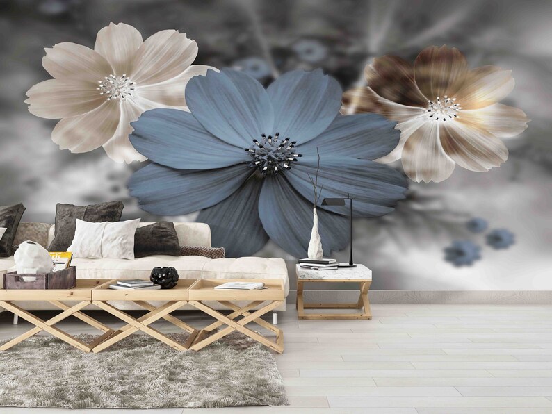Buy Botanical Wall Decals, Luxury Flowers Wall Painting, Blue Flowers