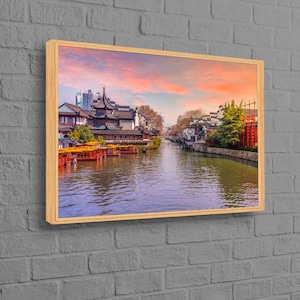 Nature Wall Decor, View Art Canvas, City Artwork, River Canvas Art, Cityscape Poster, China Art, Landscape Art Canvas, Qinhuai River Canvas