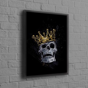 Skull King, Skeleton Art Canvas, Skull King Wall Decor, Black and Gold Art Canvas, Modern Canvas Art, Abstract Canvas Decor, Black Framed