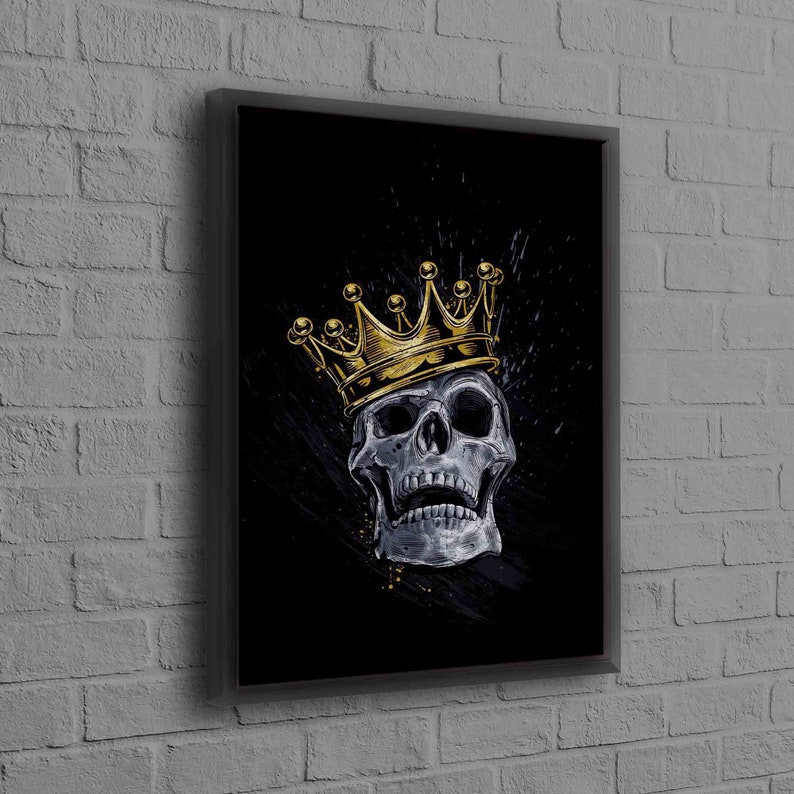 Skull King, Skeleton Art Canvas, Skull King Wall Decor, Black and Gold Art Canvas, Modern Canvas Art, Abstract Canvas Decor, Black Framed