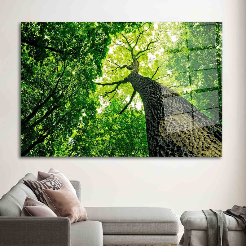 Green Tree Glass Wall Art, Forest Wall Decor, Tree Photography Wall Art, Green Glass Wall Art, Tree Glass Printing, View Glass, image 2