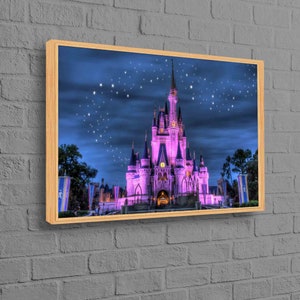 Castillo de Cenicienta, lienzo con paisaje nocturno, lienzo con castillo de Cenicienta, póster para habitación de niños, cielo estrellado impreso, Disneyland impreso,