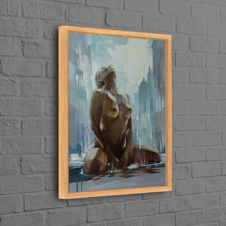 Arte de parede 3D, Arte de parede, Decoração de parede, Impressão de pintura de mulher nua, Tela 3D sensual, Tela de mulher sensual, Arte de parede feminina, Decoração de parede para adultos Natural Framed