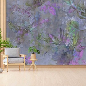 Flowers And Birds Painting, Botanical Wallpaper, Floral Wall Paper, Flower Wall Painting, Bird Painting Wall Print, Vintage Wall Art, image 3