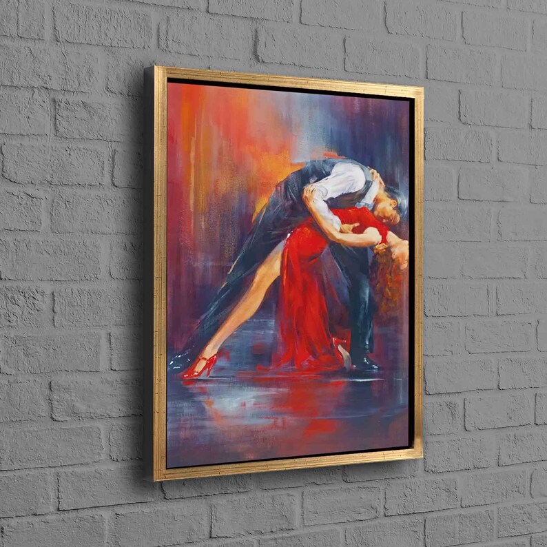 Wandkunst Leinwand, 3D Wandkunst, 3D Leinwand, Tanzendes Paar Gemälde Druck, Tango Paar Poster, Tanzendes Paar 3D Leinwand, Tanz Poster, Gold Framed