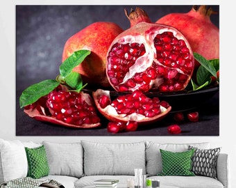 Canvas Home Decor, Pomegranate, Kitchen Printed, Abstract Canvas Decor, Red Canvas Gift, 3D Wall Art, Custom Wall Decor, Food Artwork,