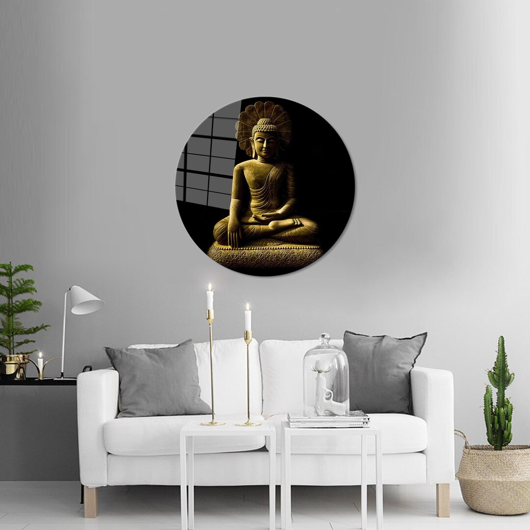 Buddha Wall Art, Glass Printing, Wall Decoration, Golden Buddha ...