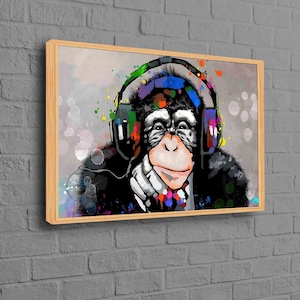 Thinking Monkey Canvas Art, Trendy Monkey Poster, Abstract Monkey Printed, Headphone Monkey Art Canvas, Colorful Monkey Poster, Monkey Print