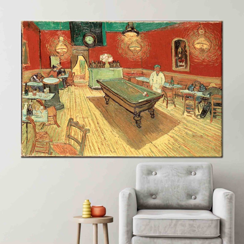 The Night Cafe by Van Gogh, Famous Art Canvas, Van Gogh Cafe Artwork, Famous Table Printed, Vincent Van Gogh Art Canvas, 1P-Gallery Wrapped