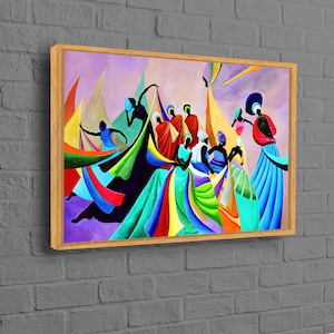 African Wall Art, African Women Painting, Colorful Wall Art, Black Frame Canvas, Fashion Wall Art, Abstract Wall Art, Black Woman Wall Art,
