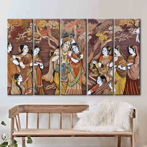 Arte de parede 3D, Arte de parede grande, Arte de parede para sala de estar, Deuses hindus Radha Krishna, Pôster de reprodução, Impressão em tela hinduísmo, Tela hindu imagem 5