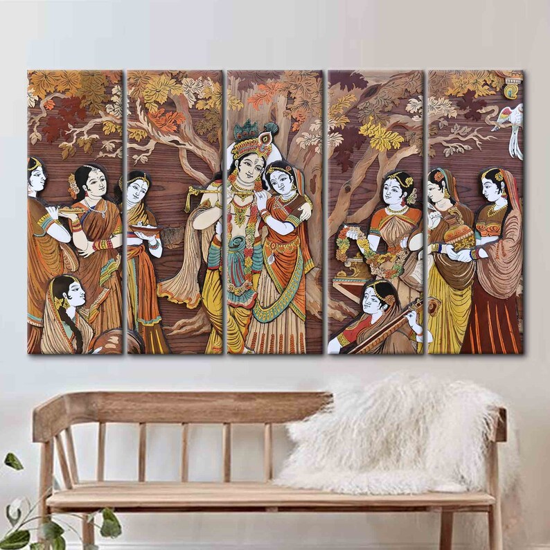 Arte de parede 3D, Arte de parede grande, Arte de parede para sala de estar, Deuses hindus Radha Krishna, Pôster de reprodução, Impressão em tela hinduísmo, Tela hindu imagem 5