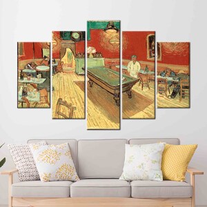 The Night Cafe by Van Gogh, Famous Art Canvas, Van Gogh Cafe Artwork, Famous Table Printed, Vincent Van Gogh Art Canvas, 5P Mix-Gallery Wrap