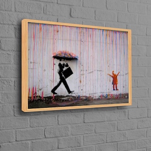Banksy Rain, Rain Wall Decor, Abstract Wall Decor, Color Rain Art, Umbrella Painting, Kids Art, Painting Wall Decor, Graffiti Wall Decor,