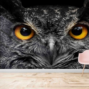 Manualidades de papel de búho, papel tapiz de ojos de búho, póster de pared de animales, papel blanco y negro, decoración de pared de loft, decoración de pared de moda, papel autoadhesivo,