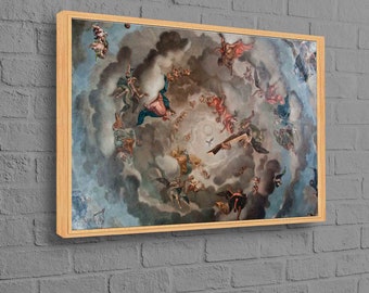Renaissance Himmel Malerei, Reproduktion Wandkunst, Renaissance Wand-Dekor, Fresko Leinwand, Renaissance Himmel Kunst Leinwand, Engel Leinwand,