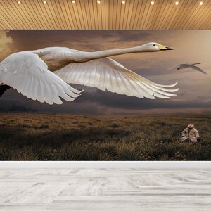 Arte murale con animali, adesivi murali con due cicogne e un bambino carino, decorazioni murali astratte, artigianato di carta con uccelli, arte con stampa 3D, arte murale con uccelli, arte con cicogne