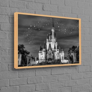 Castillo de Cenicienta, decoración de pared de Disneyland, póster de cielo estrellado, decoración de pared de habitación de niña, lienzo de paisaje nocturno, decoración de pared para niños,