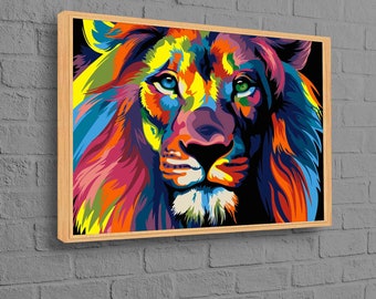 Modern Canvas Decor, Lion Canvas, Abstract Lion Wall Decor, Animal Canvas, Colorful Canvas, Abstract Canvas Art, Colorful Lion Canvas,