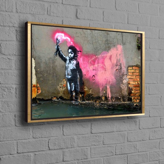 Banksy Migrant Child, Banksy Wall Decor, Banksy Pink Art, Banksy