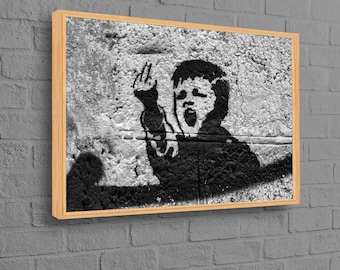 Banksy Bad Boy Canvas, Banksy Graffiti Canvas, Painting Canvas, Abstract Canvas, Boy Graffiti Artwork, Banksy Canvas Art, Middle Finger,