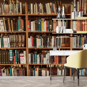 Mural de pared moderno, mural de biblioteca, póster de pared abstracto, póster de pared con foto de biblioteca, impresión de pared de regalo para amantes de los libros, papel tapiz de estantería,