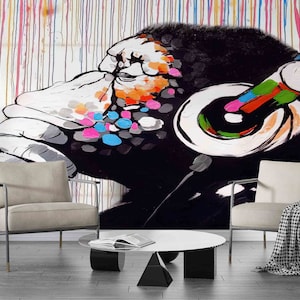 Banksy Thinking Monkey, Monkey Mural, Graffiti Monkey Mural, Abstract Wallpaper, Gorilla Wall Paper, Abstract Monkey Wall Paper,