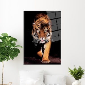 Tiger Wall Art, Boho Wall Decor, Animal Glass Art, Man Cave Glass Decor, Wild Animal Glass Wall, Glass Wall Decor, Framed Wall Art,