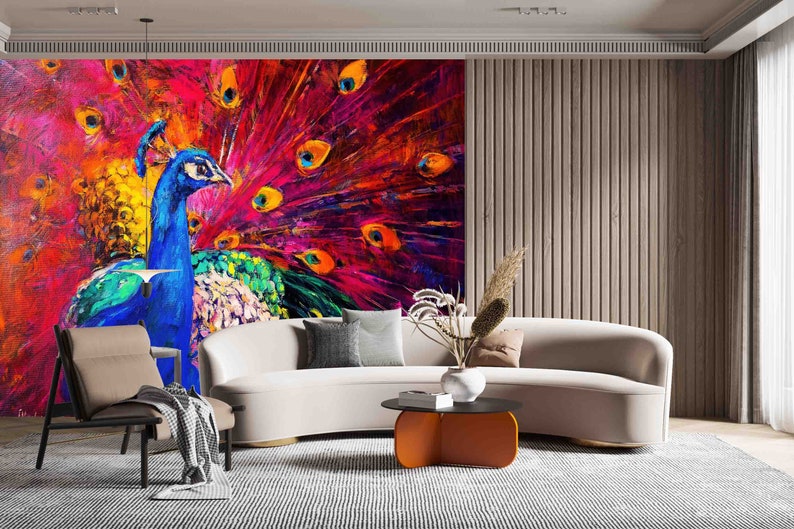 Buy Multicolored Peacock Mural, Colorful Peacock Digital Paper, Peacock