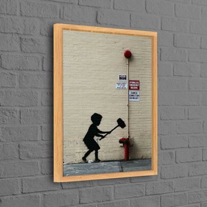 Banksy Boy With Hammer, Street Canvas Art, Banksy Wall Art, Banksy Hammer Printed, Banksy Boy Printed, Graffiti Art Canvas,
