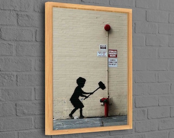 Banksy Boy With Hammer, Street Canvas Art, Banksy Wall Art, Banksy Hammer Printed, Banksy Boy Printed, Graffiti Art Canvas,