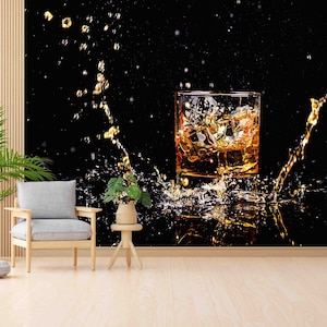 Wine Glass Mural, Kitchen Wall Painting, Bar Wall Decals, Wall Mural Wallpaper, Modern Digital Paper, Wall Art Decor, 3D Wall Decor,