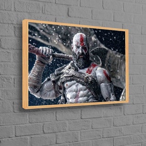 Man Cave Wall Art, Loft Wall Decor, Halloween Decor Art, Modern 3D Canvas, Kratos Poster, Kitchen Decor Art, Framed Canvas, Wall Decor,