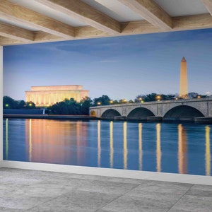 Washington Paper Art, Landscape Wallpaper, Gift Wallpaper, City Landscape Wall Painting, River Landscape Digital Paper, Modern Wall Decal,