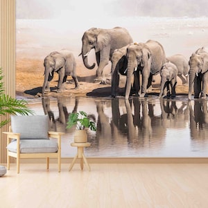 Große afrikanische Elefanten Wand-Papier, Elefanten Familie Wand-Kunst, Tier Papier-Kunst, Büro-Wand-Papier, 3D Papier Wand-Kunst, selbstklebendes Papier,
