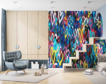Banksy Liebe Herzen Tapete, Bunte Herzen Wandbild, Banksy Bunte Herzen Wandbild, Herz Tapete, Banksy Herzen Wandpapier,