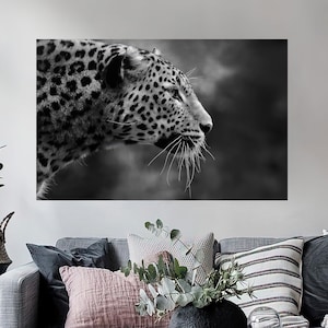 Black and White Wall Decoration, Leopard Tempered Glass, Animal Glass Wall, Wildlife Glass Decor, Gift For Her, Grandma Gift Personalized,
