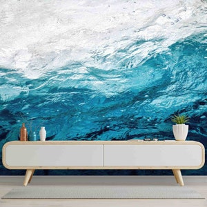 Ocean Water Wall Art, Self Adhesive Paper, 3D Papercraft, Blue Tones Paper Craft, Blue Wall Poster, View Mural, Wallpaper Peel And Stick, image 4