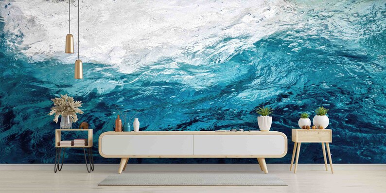 Ocean Water Wall Art, Self Adhesive Paper, 3D Papercraft, Blue Tones Paper Craft, Blue Wall Poster, View Mural, Wallpaper Peel And Stick, image 4