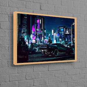 Lienzo de arte ciberpunk, arte de pared para decoración del hogar, lienzo grande, lienzo 3D de calle futurista, ciberpunk, impresión en lienzo, lienzo de juego,