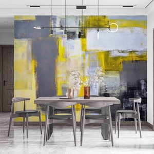 Impresión en amarillo y gris, papel tapiz de moda, arte de pared amarillo, póster de pared abstracto, pintura de pared contemporánea, impresión de pared minimalista,