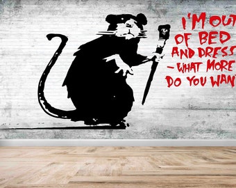 Banksy Out of Bed Ratte Wandaufkleber, Banksy Maus digitales Papier, Graffiti Tapete, Abziehbild, Ich bin aus dem Bett Wandbild, 3D Wandpapier,